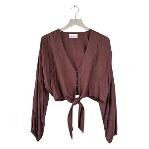 Urban Outfitters Jeanne Tie-Front Blouse in Chocolate Size Small